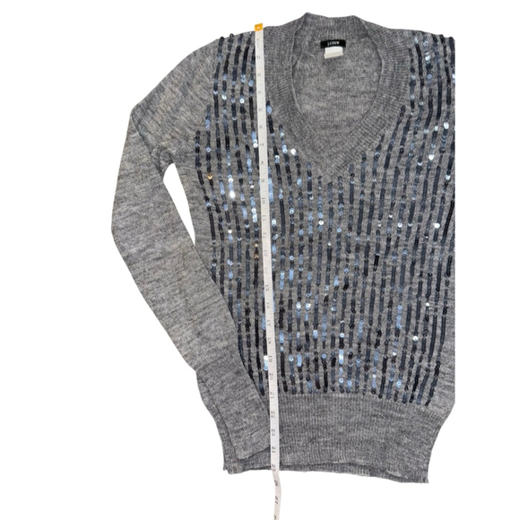 J. Crew Alpaca Wool blend Sweater Size S Gray Sequin V-Neck - Picture 6 of 8